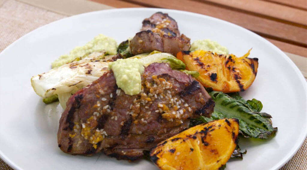 Grilled Sesame-Orange Lamb beautifly served