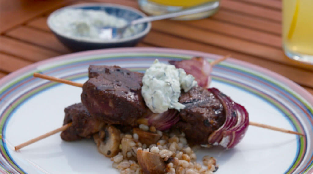 grilled Indian Lamb Skewers served on a dish